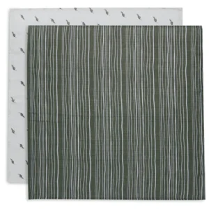 Jollein Cloth Muslin Stripe & Olive Leaf Green GOTS (2pack)